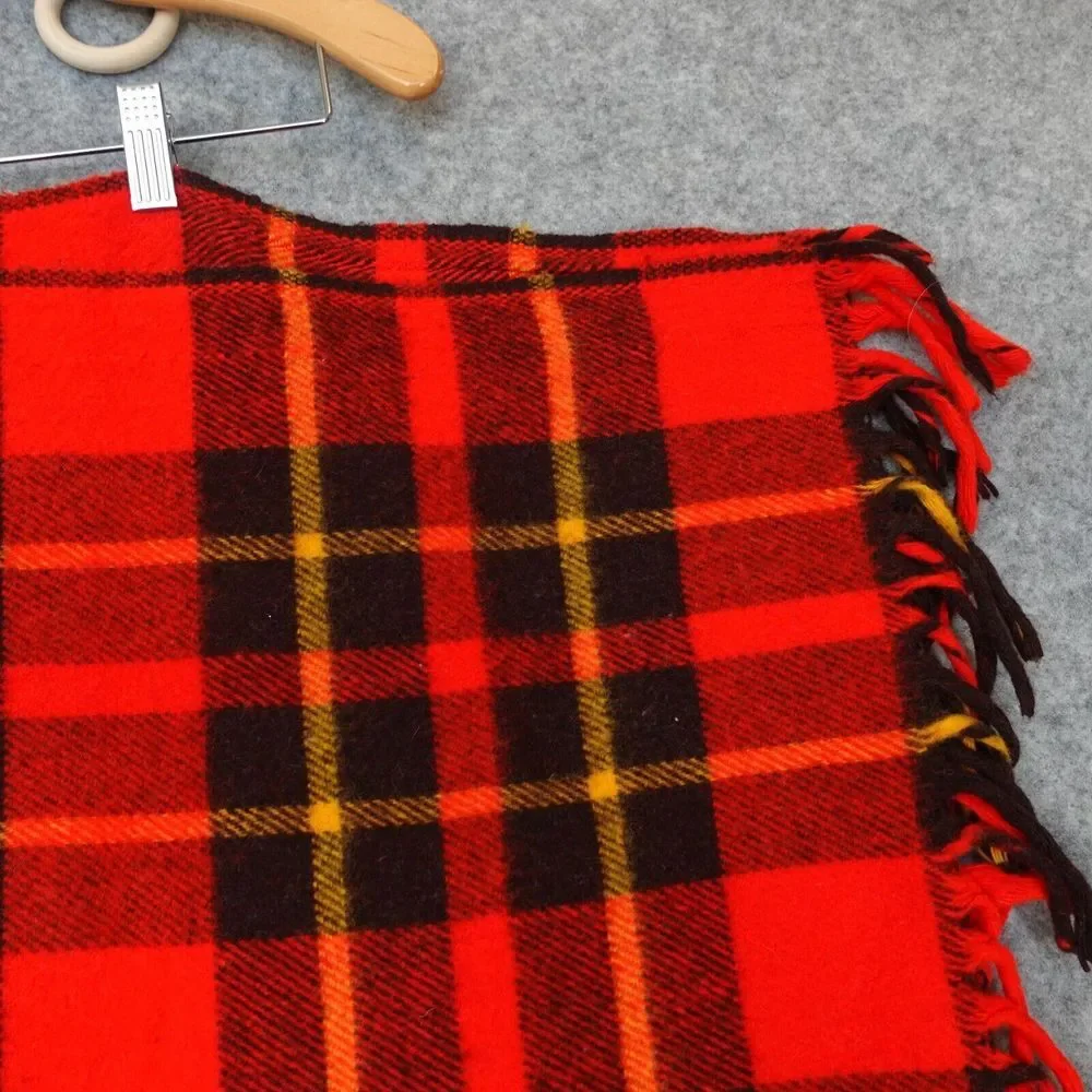 Faribo Wool Throw Blanket Red Tartan Plaid Fluffy Fringed‎ Holiday Festive 56x52
